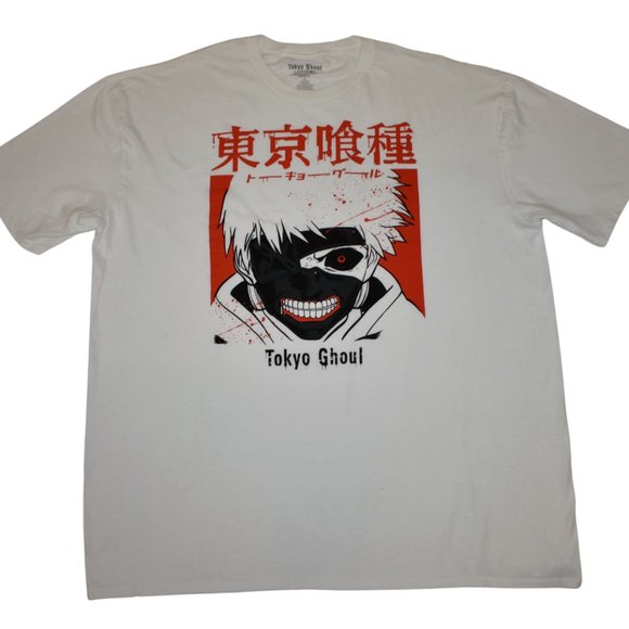 Tokyo Ghoul Mens Darkened Ghouls Smile Under Kanji Image White Shirt New 2XL - Picture 1 of 4